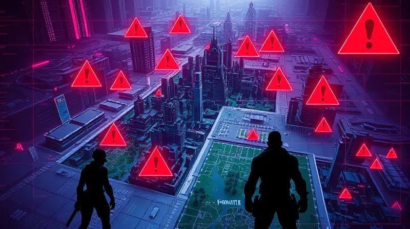 Fragmentos digitales y señales de advertencia futuristas