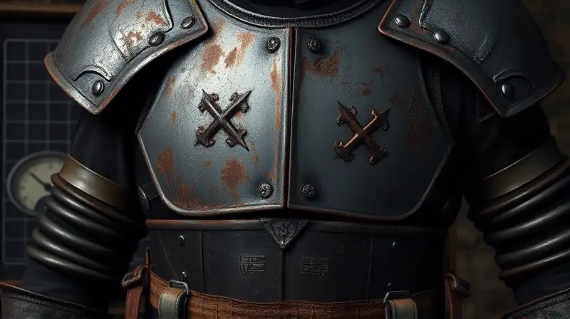 Armadura medieval oxidada con detalles realistas