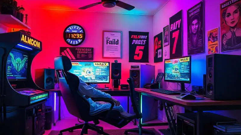 Sala de juegos acogedora con luces LED