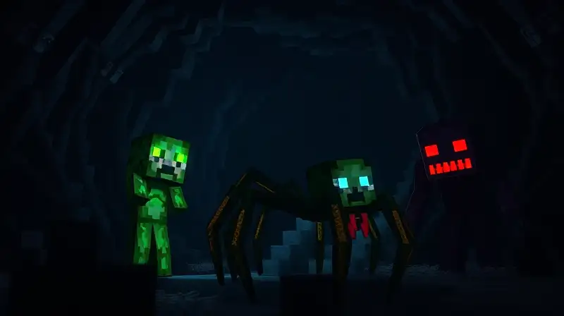 Mobs de Minecraft brillan en cuevas oscuras