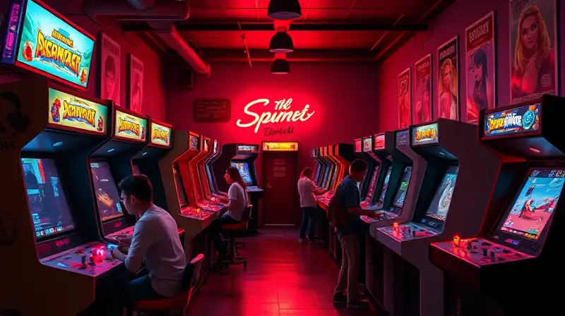 Arcades retro con luces neón y nostalgia