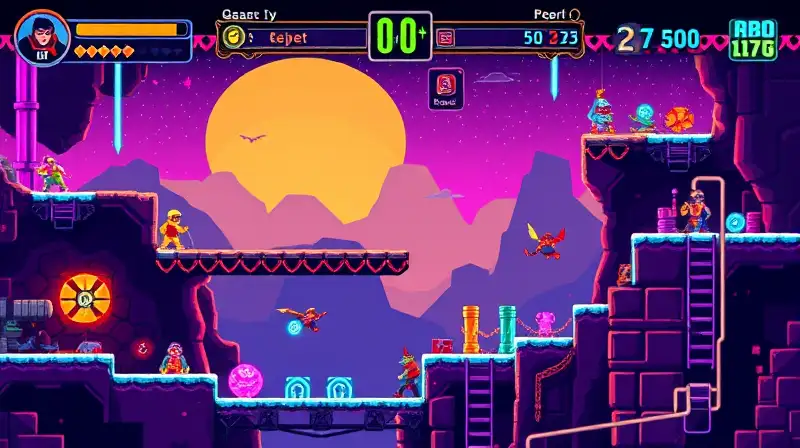 Juego arcade retro con aventura pixelada