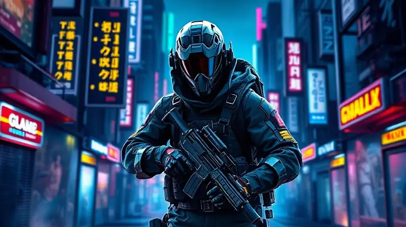 Soldado futurista camuflado en ciudad digital