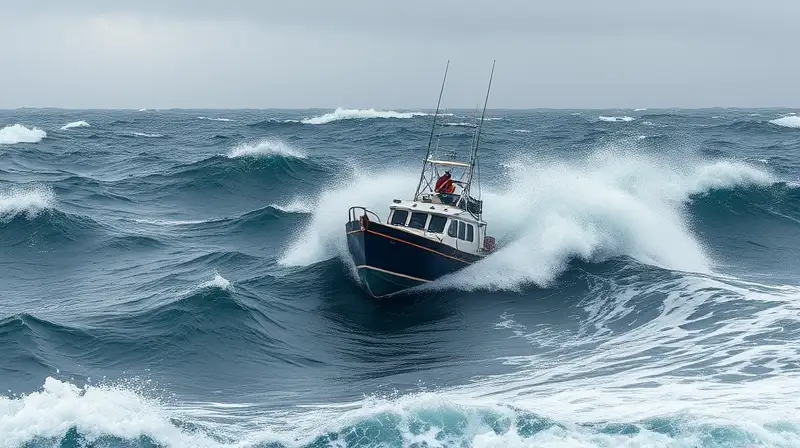 Barco pesquero lucha contra olas violentas