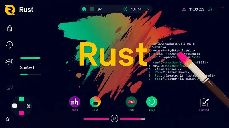 Interfaz moderna de juego Rust con colores vibrantes