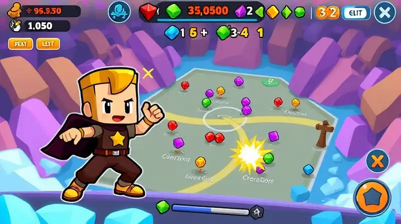 Personaje 8-bit en arena colorida y estratégica