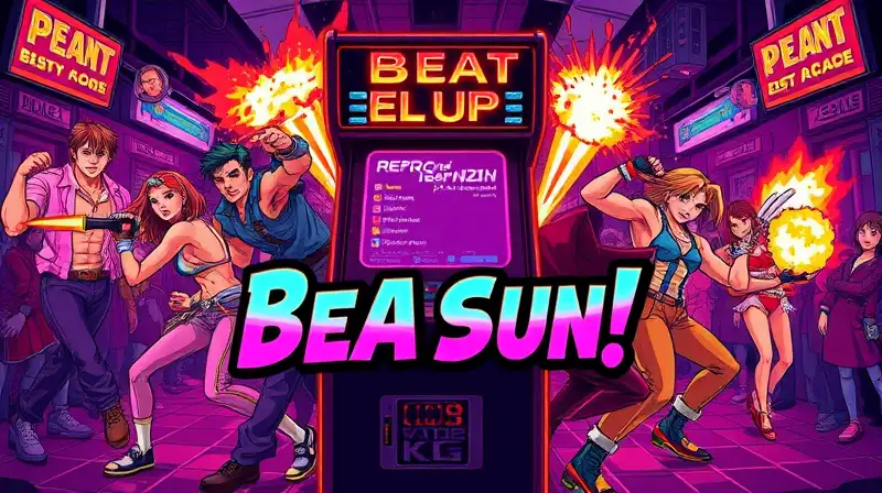 Máquina arcade retro con acción y neón