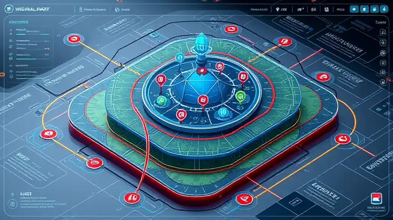 Mapa digital futurista con capas y símbolos