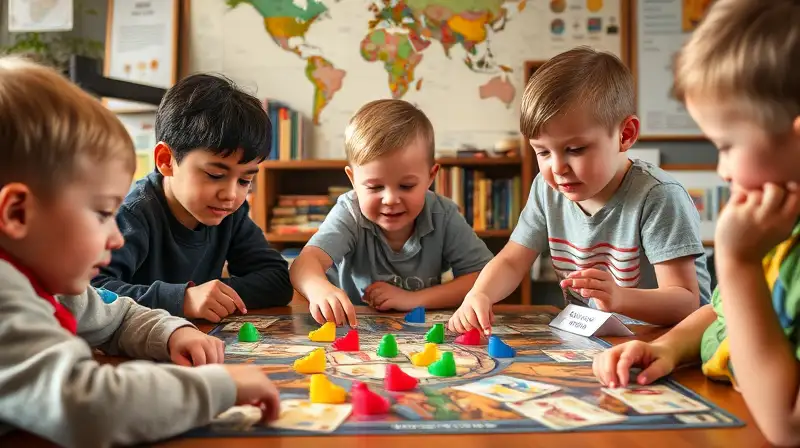 Niños juegan juegos educativos en interior