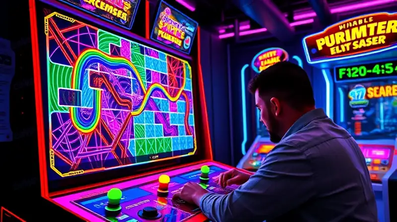 Jugador concentrado en arcade retro estratégico