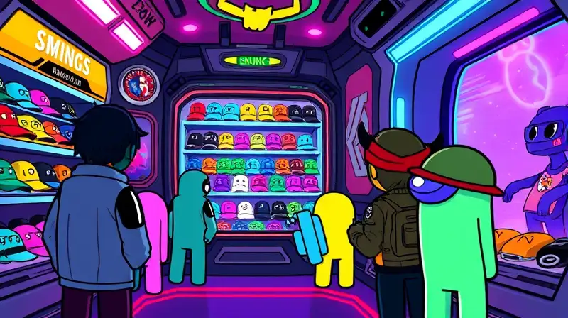Personajes de Among Us exploran tienda colorida