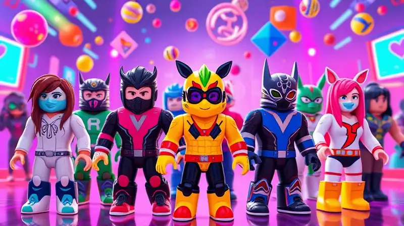 Avatares Roblox coloridos en mundo virtual