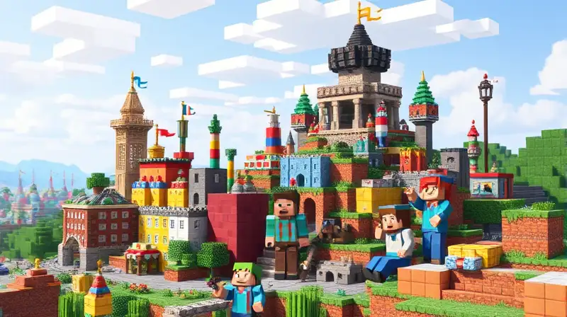Jugadores construyen ciudad colorida en Minecraft