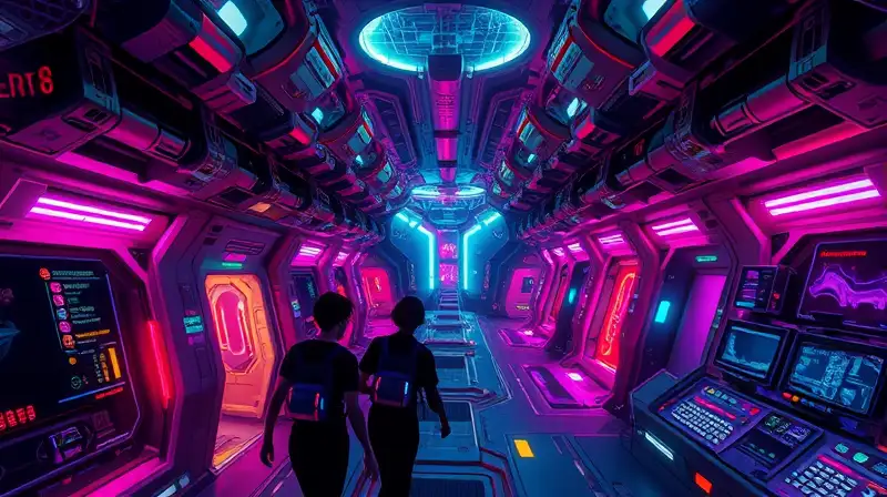 Personajes de Among Us en nave futurista