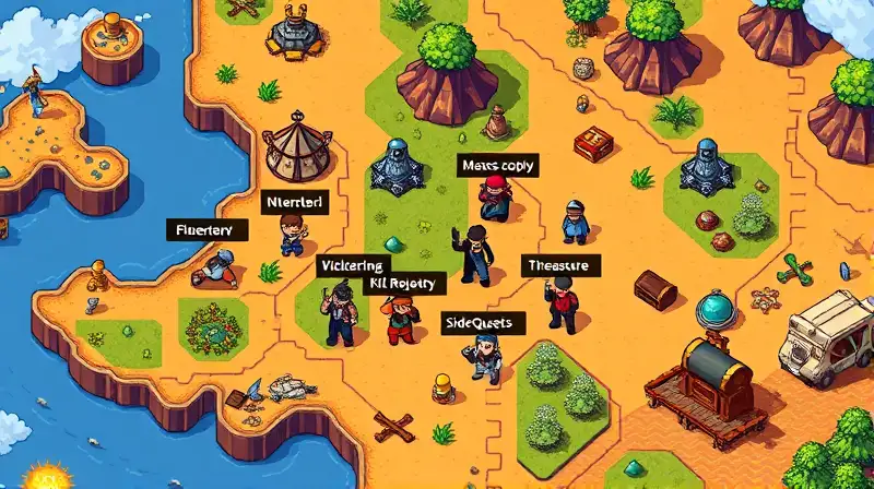 Personajes pixel art en mapa retro vibrante