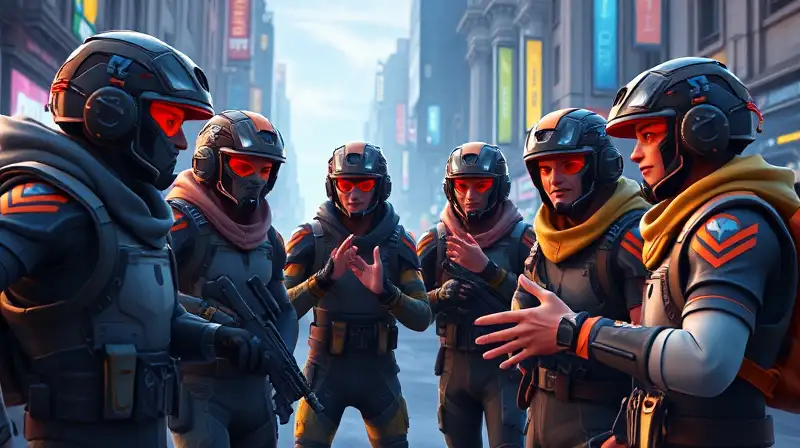 Equipo Fortnite comunica tácticamente en batalla futurista