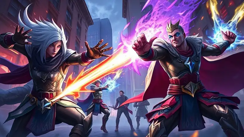 Escena épica de batalla con magia vibrante