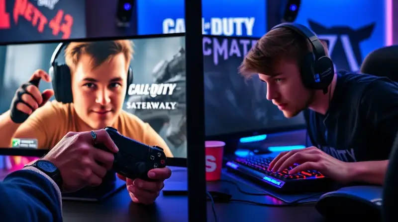 Gamer en pantalla dividida con acción intensa