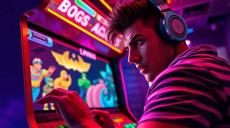 Jugador arcade intenso en batalla vibrante