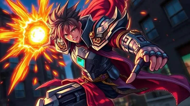 Personaje anime vibrante en pose poderosa