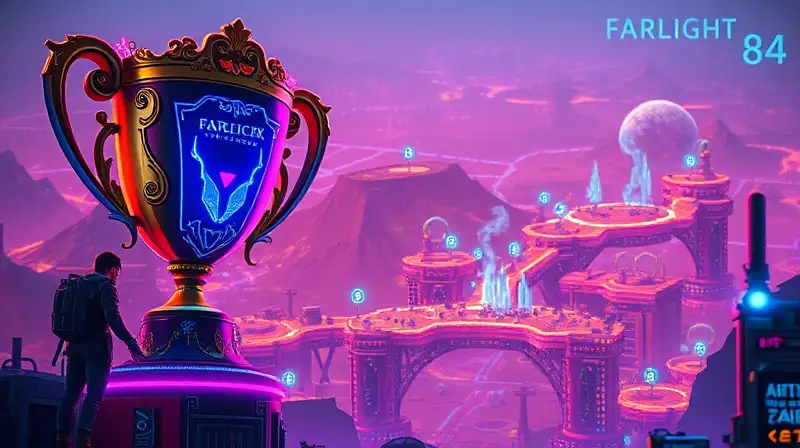 Trofeo futurista con mapa y avatar explorador