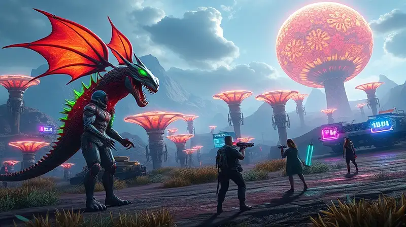 Juego futurista con criaturas y tecnología avanzada