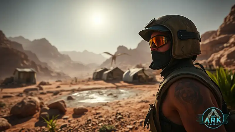 Superviviente en desierto postapocalíptico con protección