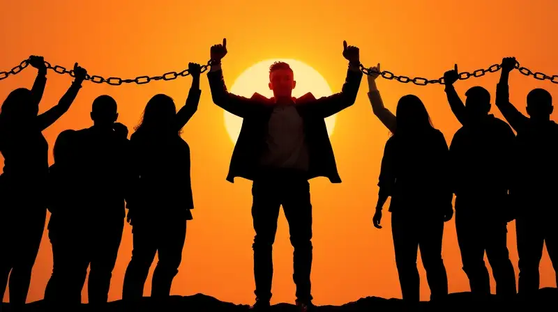 Persona segura rompe cadenas al amanecer