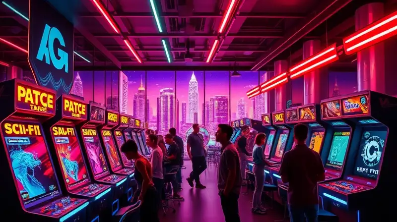 Sala arcade futurista con luces neón