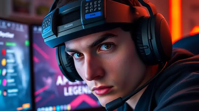 Jugador concentrado con auriculares y pantalla