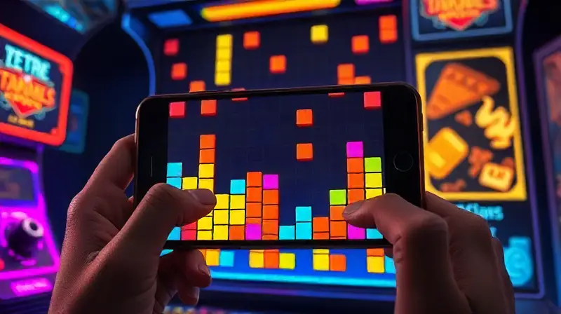 Juego móvil retro de arcade vibrante