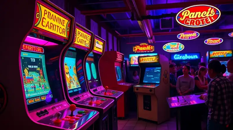 Máquinas arcade retro con luces neón
