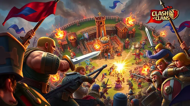Batalla épica de guerreros en aldea medieval