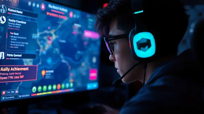 Gamer concentrado en pantalla y objetivos diarios