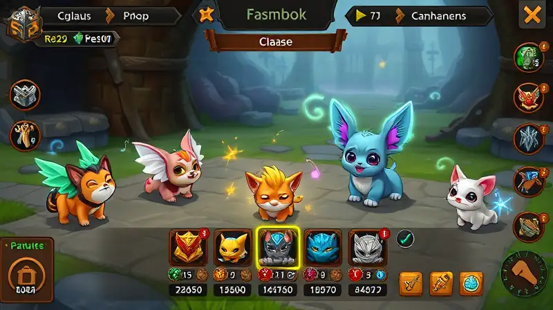 Interfaz de juego fantasía con mascotas mágicas