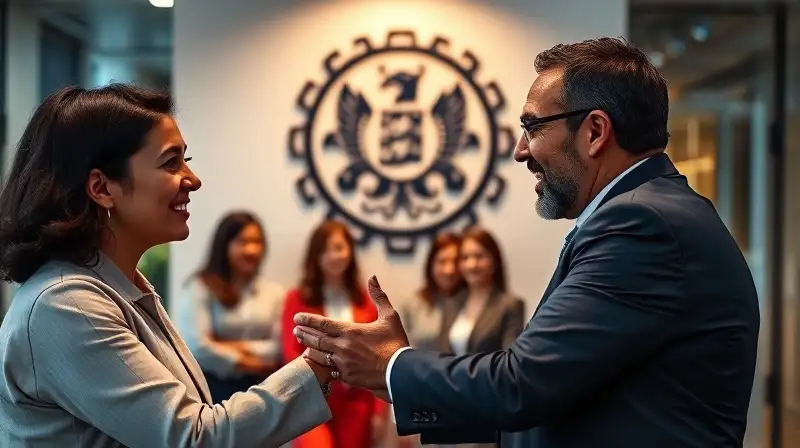 Líderes colaboran en equipo diverso y profesional