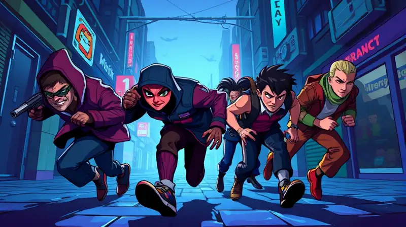 Personajes arcade corren y se esconden