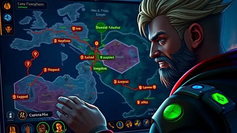 Personaje analiza mapa con misiones coloridas