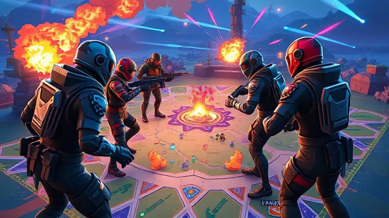 Personajes de Fortnite en intensa batalla estratégica