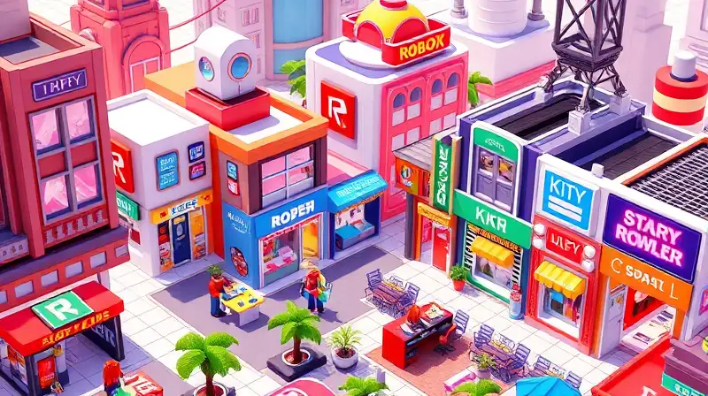Ciudad Roblox vibrante con negocios y avatares