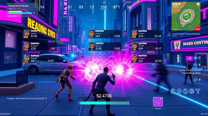 Escena de Fortnite con estadísticas y acción