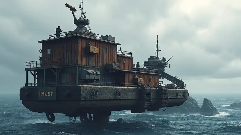 Base flotante postapocalíptica con defensas