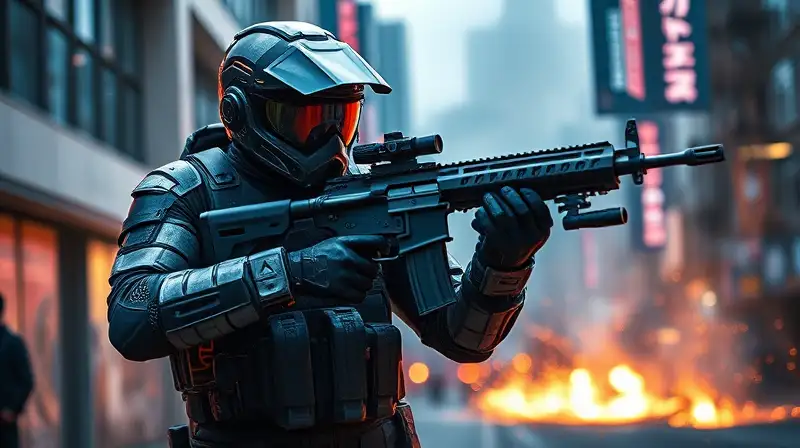 Soldado futurista con armas y armadura ligera