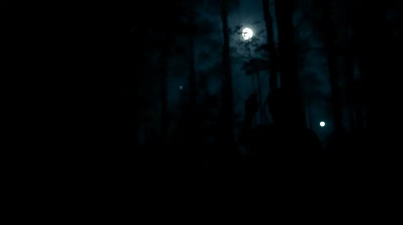 Persona alerta con linterna en bosque oscuro
