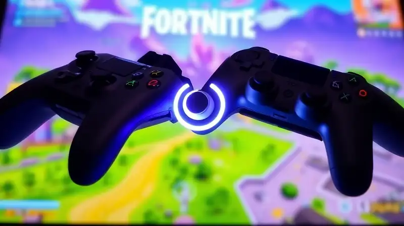 Controles cruzados de Fortnite con interfaz futurista