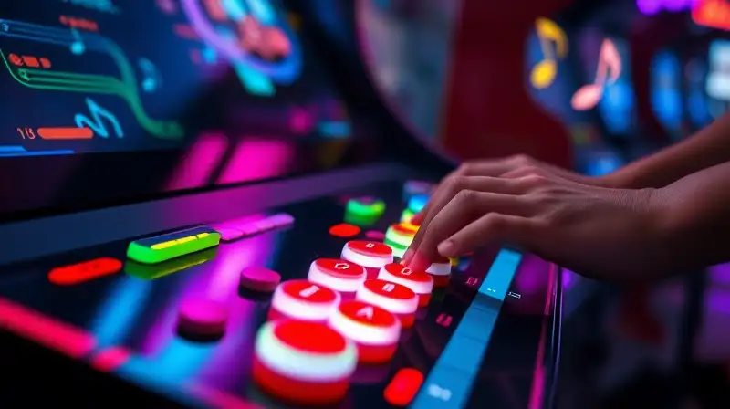 Manos juegan con controlador arcade vibrante