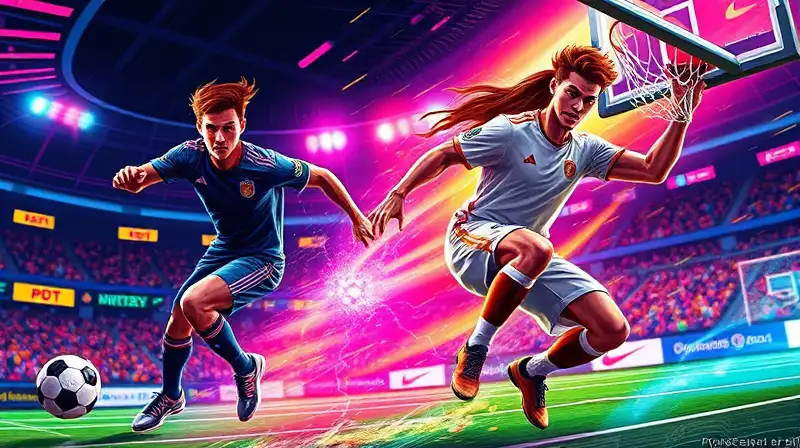 Jugadores arcade vibrantes en estadio retro