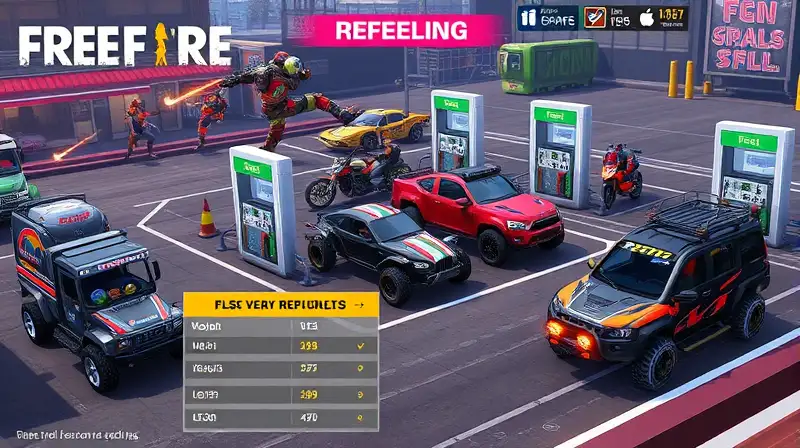 Vehículos Free Fire en fondo urbano futurista