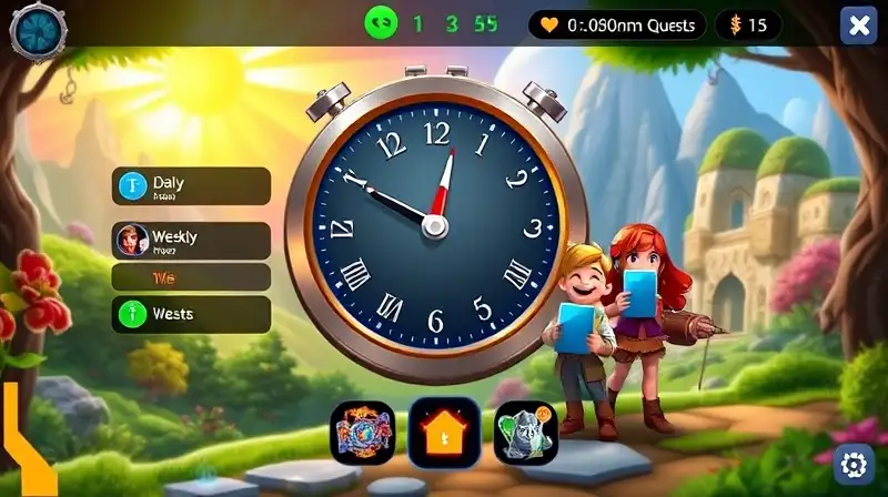 Interfaz colorida con personajes y misiones