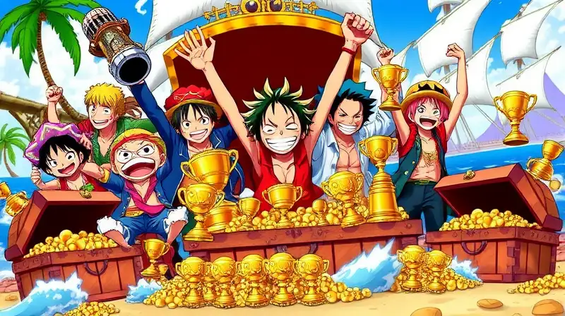 Personajes de One Piece festejan con tesoros